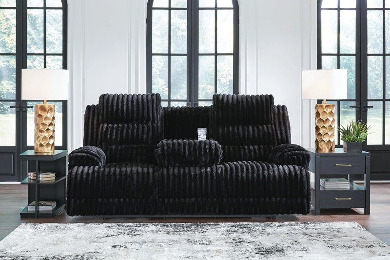 Technique Power Reclining Sofa with Drop Down Table