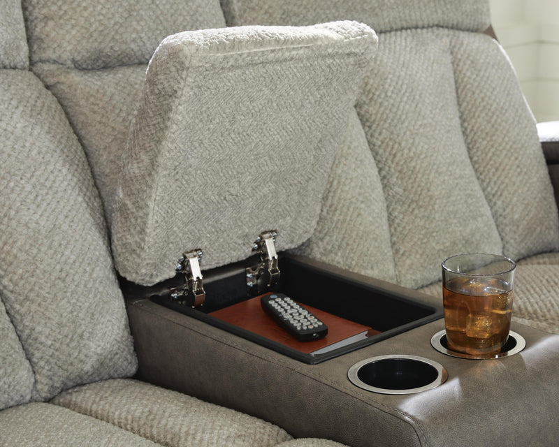 Stately Check Power Reclining Loveseat with Console